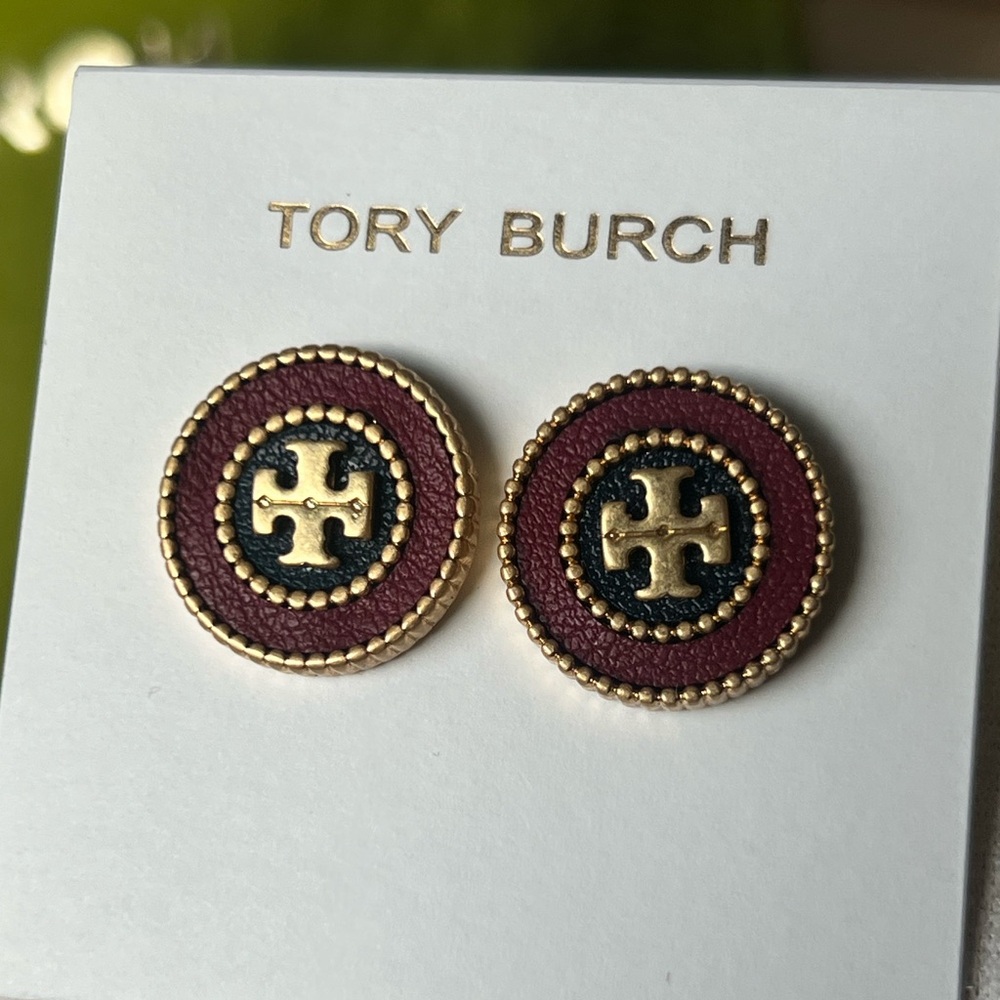 Tory Burch Milgrain Logo Stud Earrings